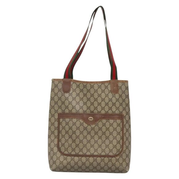 GUCCI GG Supreme Web Sherry Line Tote Bag PVC Beige 40 02 003 Auth 131395 - Picture 10 of 15